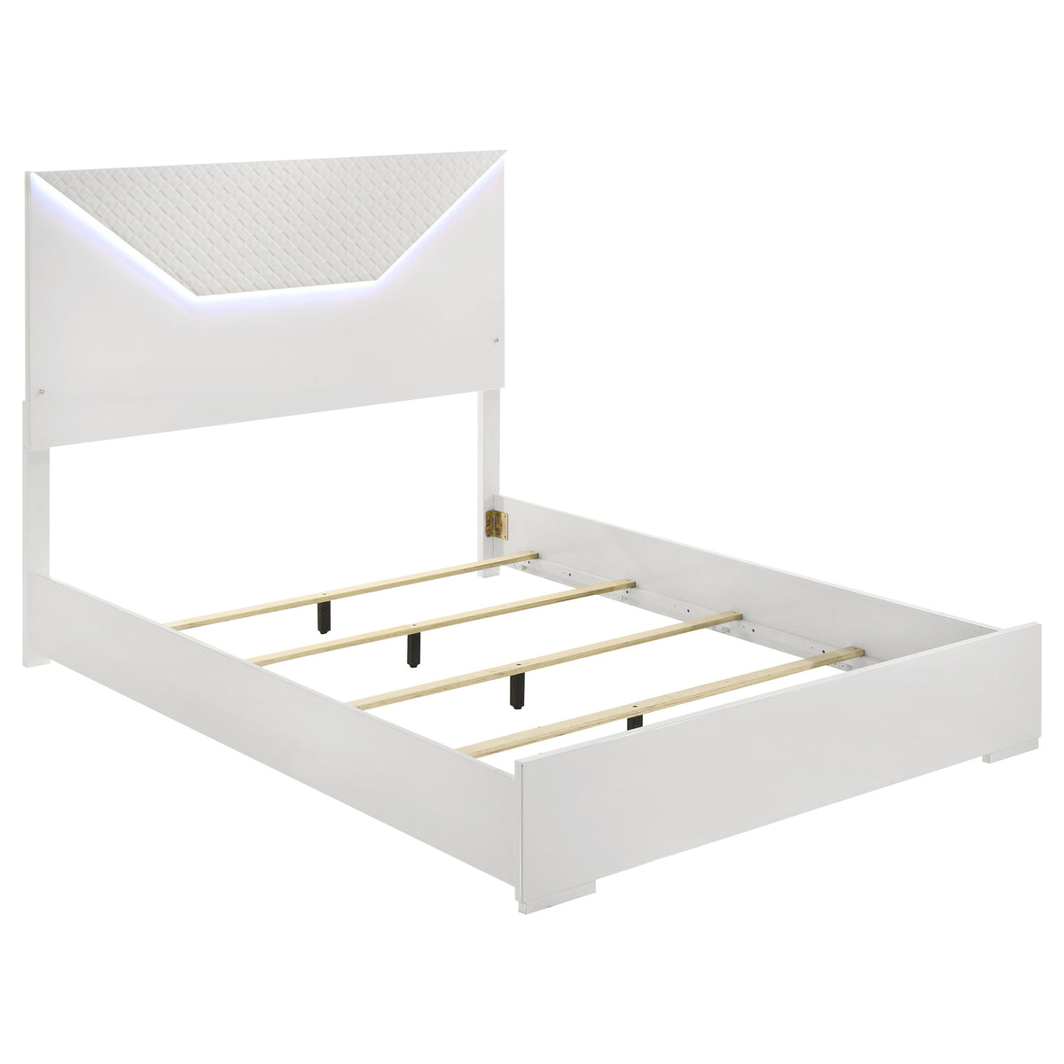 Ives Queen Panel Bed LED Headboard White High Gloss