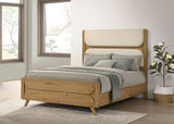 Bennett Queen Mid-Century Fabric Upholstered Panel Bed Light Oak